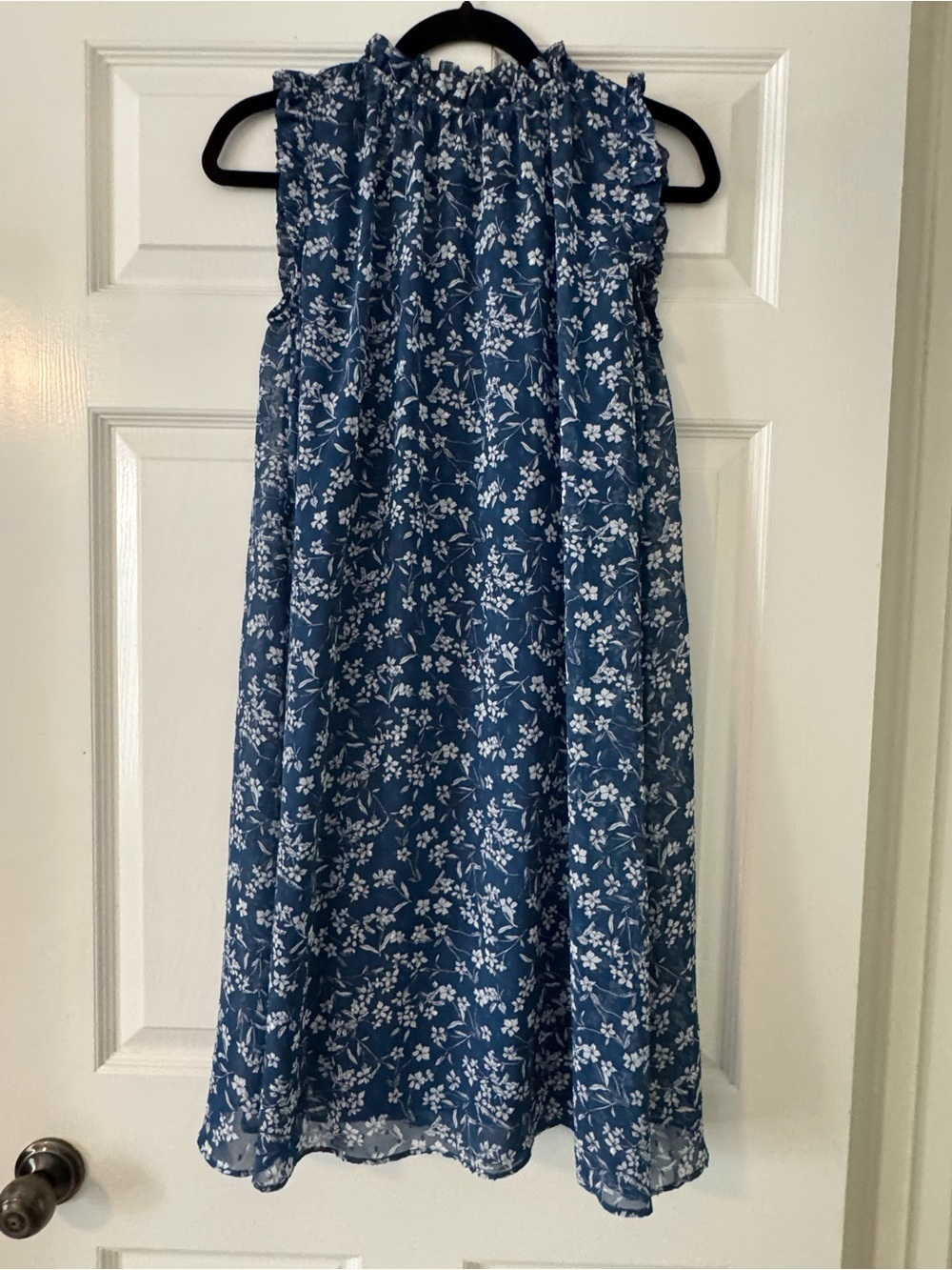 Banana Republic Blue Floral Ruffle Shift Neck Dress